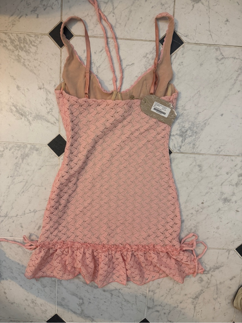 Pink Crochet Mini Dress - Picture 2 of 3